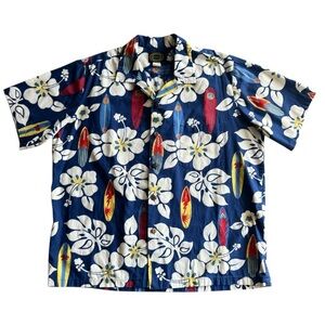 Hawaiian Reserve Collection Cotton Floral Short Sleeve Shirt Blue XL